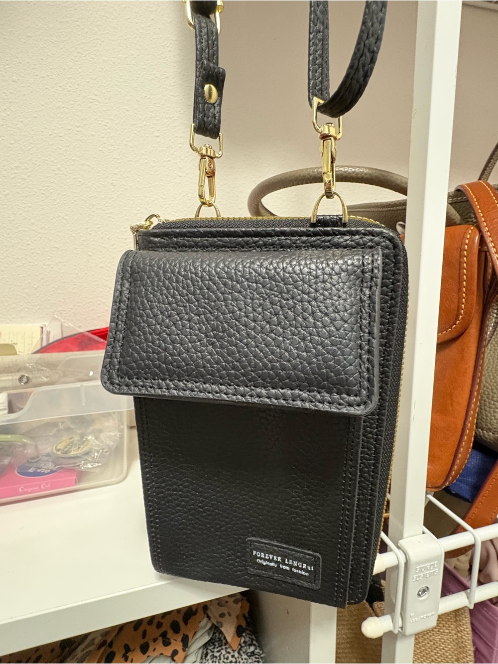 Forever Link Black Pebbled Crossbody Phone Pouch with Flap